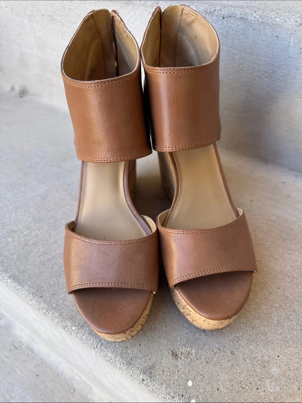 Nine West Brown Tan Cork Wedge Sandals